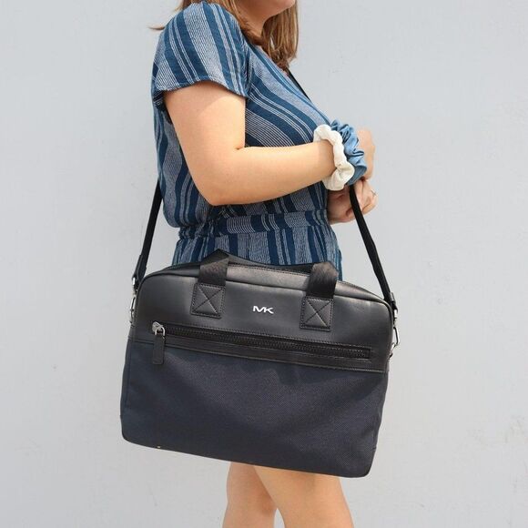 NWT Michael Kors Kent Sport Woven Double Zip Briefcase Navy $495+ - Picture 15 of 16